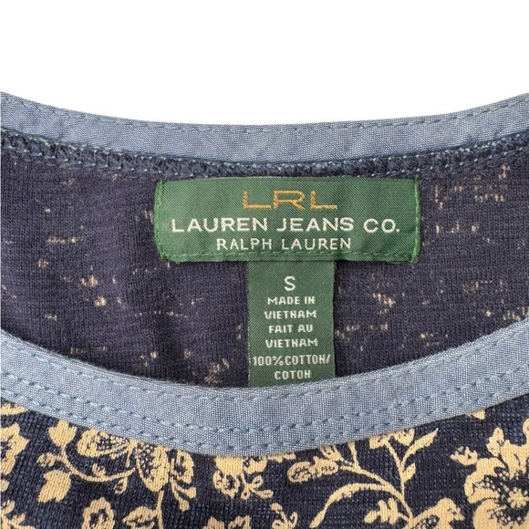 Vintage Lauren Ralph Lauren Fit and Flare Floral Dress Size Small Blue Cream 038 - Picture 5 of 9